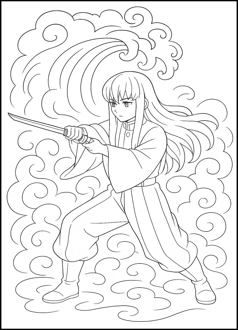 Muichiro Tokito Mist Breathing attack coloring page