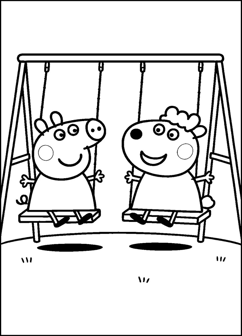 Peppa Pig and Suzy Sheep at playground coloring page