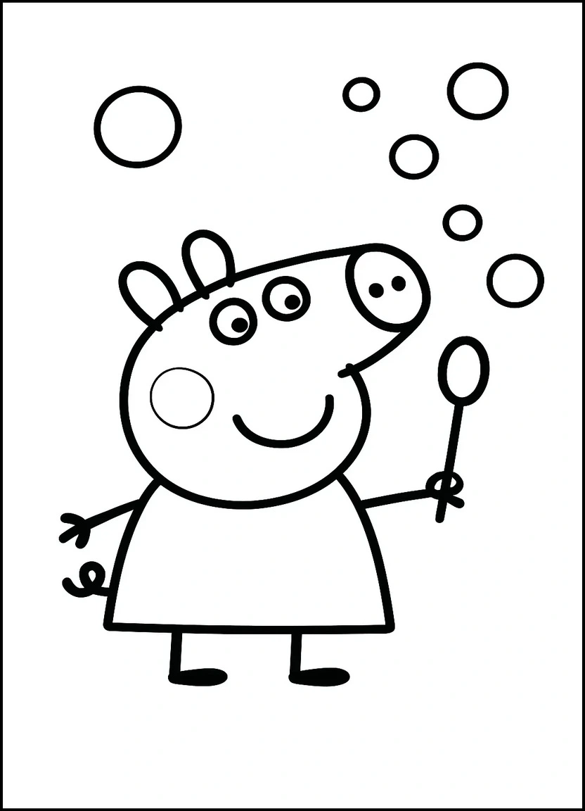 Peppa Pig blowing bubbles coloring page