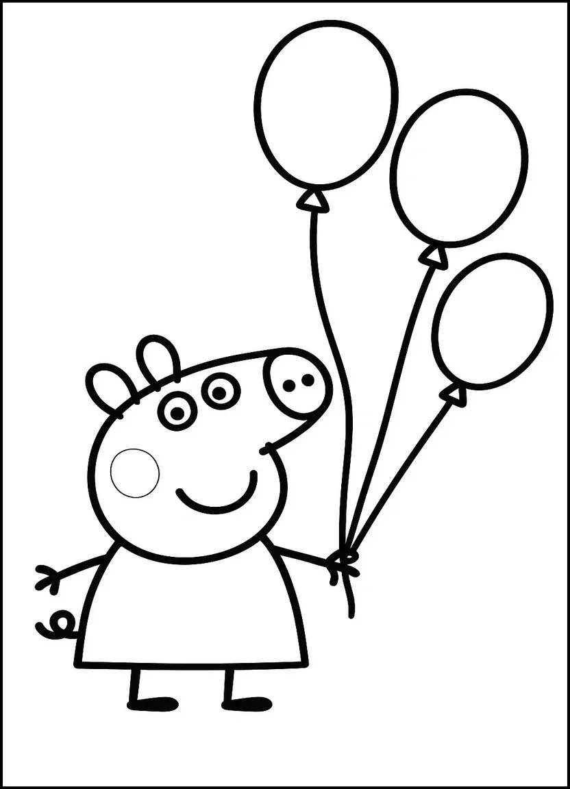 Peppa Pig holding balloons coloring page