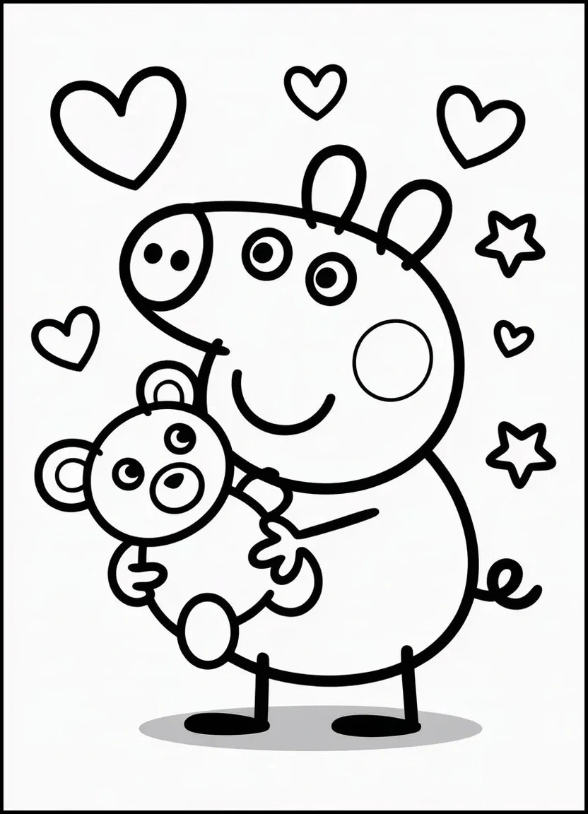 Peppa Pig holding teddy bear coloring page