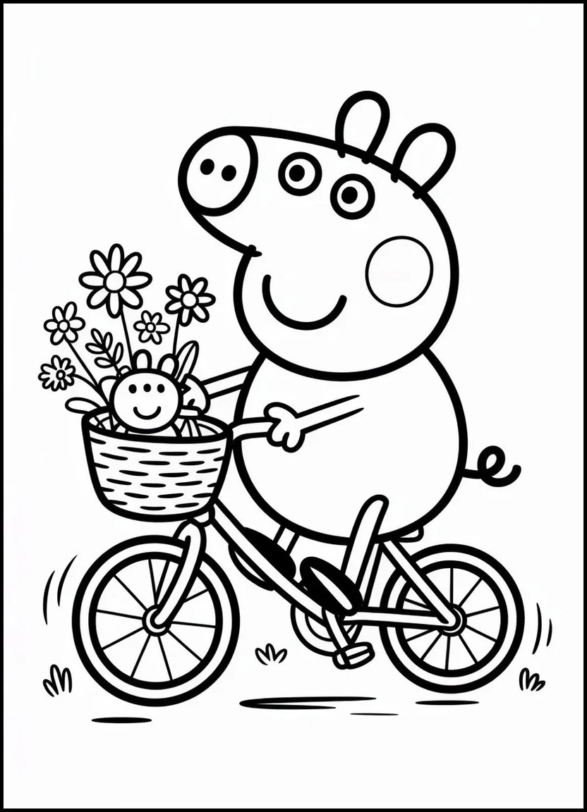 Peppa Pig riding bicycle coloring page