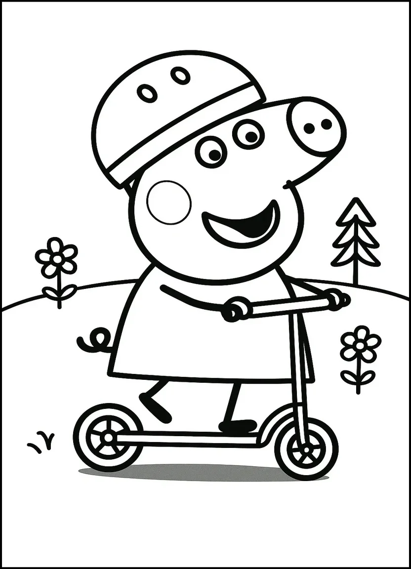 Peppa Pig riding scooter coloring page