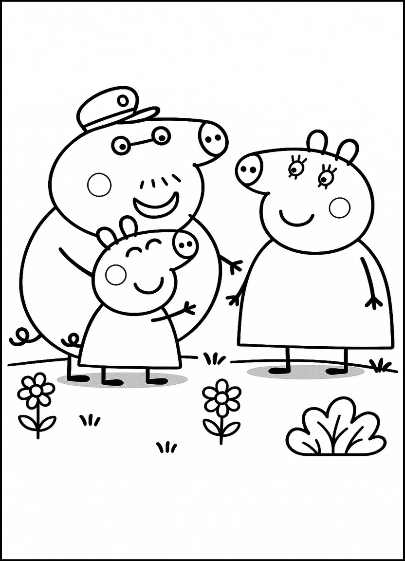 Peppa Pig visiting grandparents coloring page