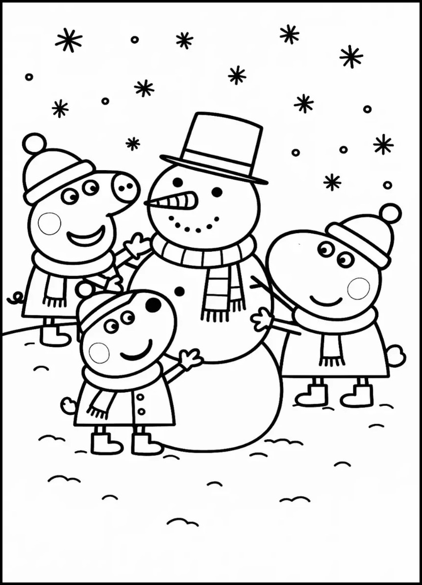 Peppa and George in winter outfits coloring page