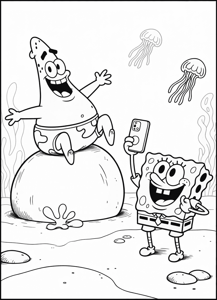 SpongeBob and Patrick selfie moment