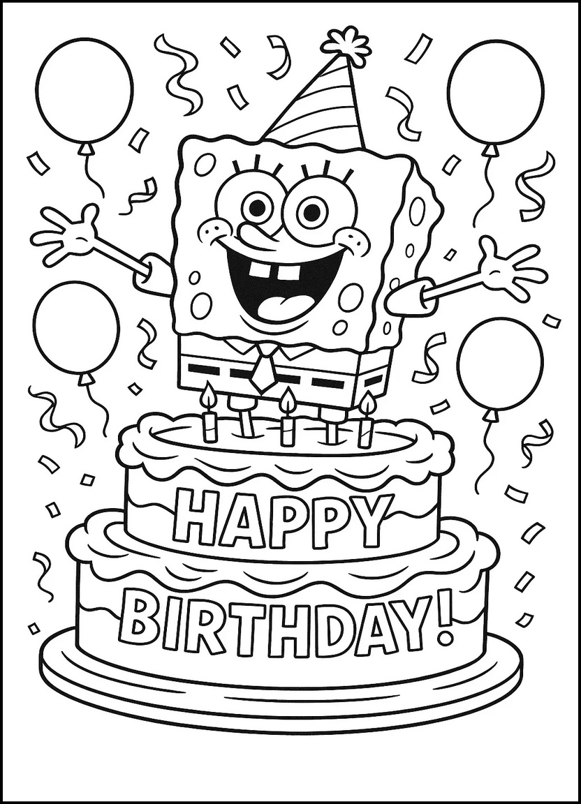 SpongeBob surprising with a giant birthday cake