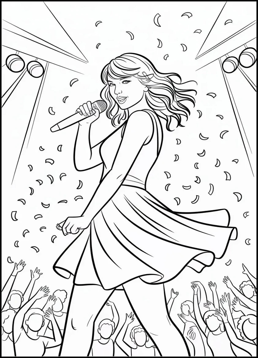 Taylor Swift performing in flowing red dress during Red Tour with confetti
