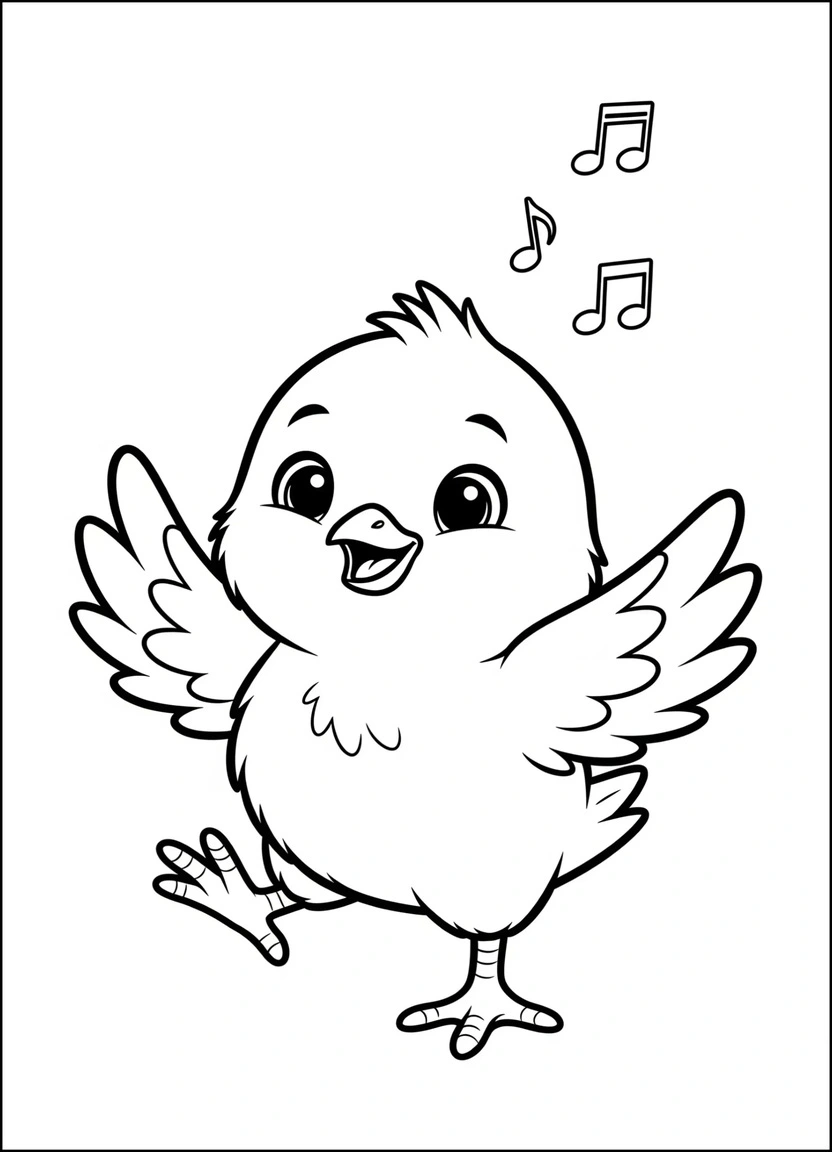 Dancing Easter chick coloring page