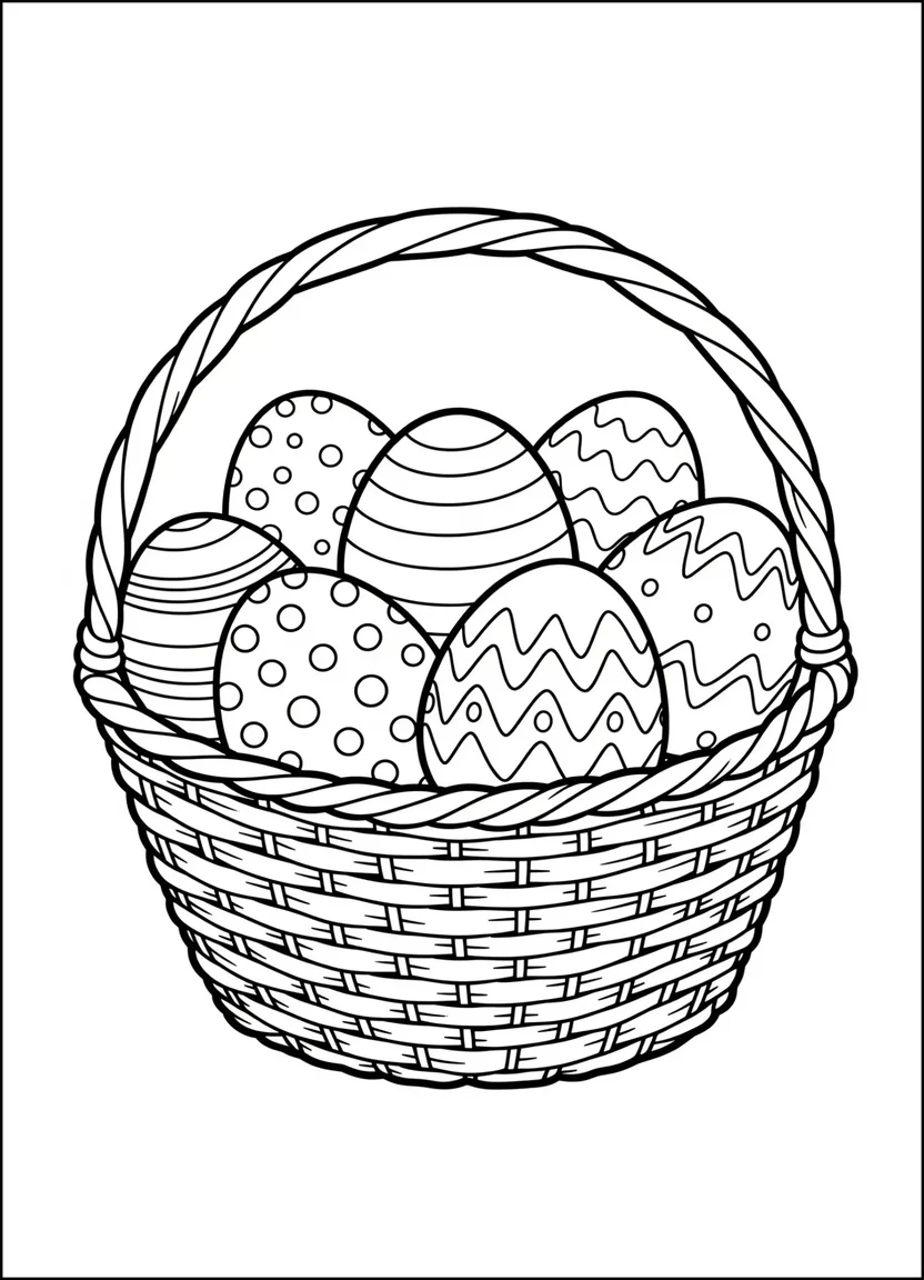 Easter basket with decorated eggs coloring page