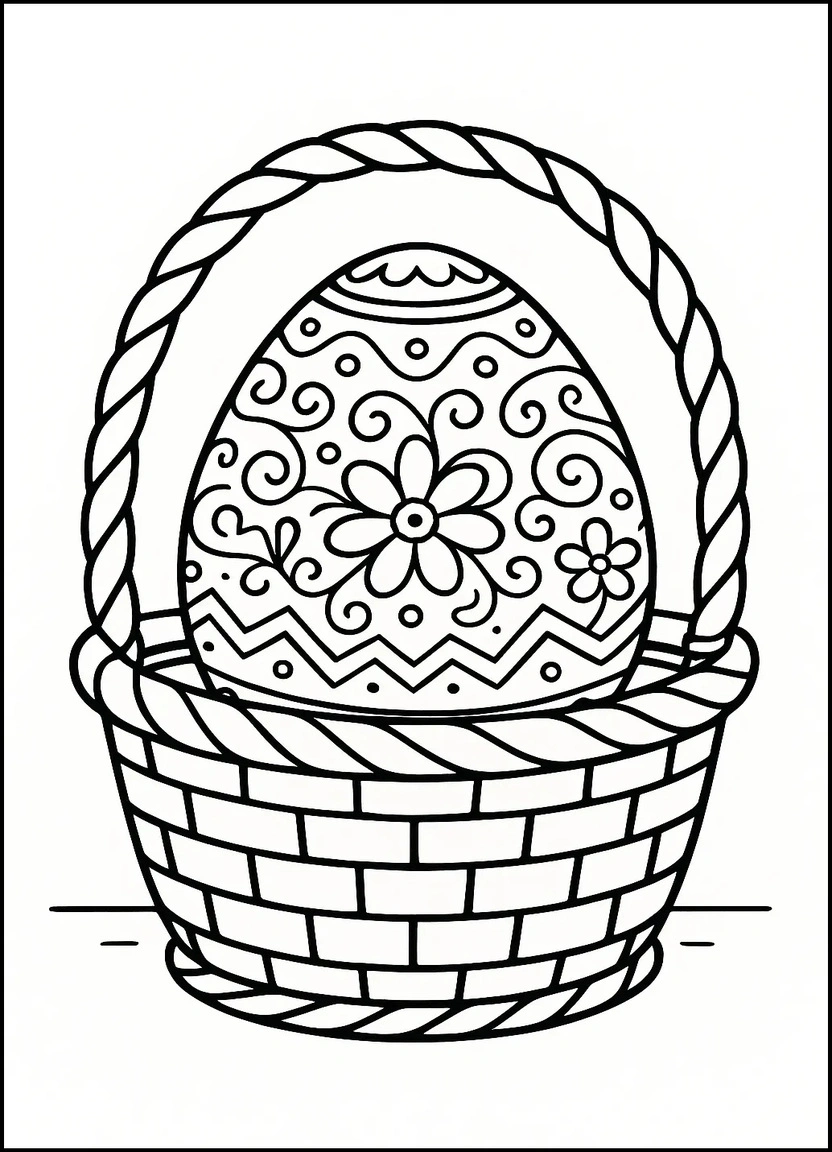 Easter basket with giant Easter egg coloring page