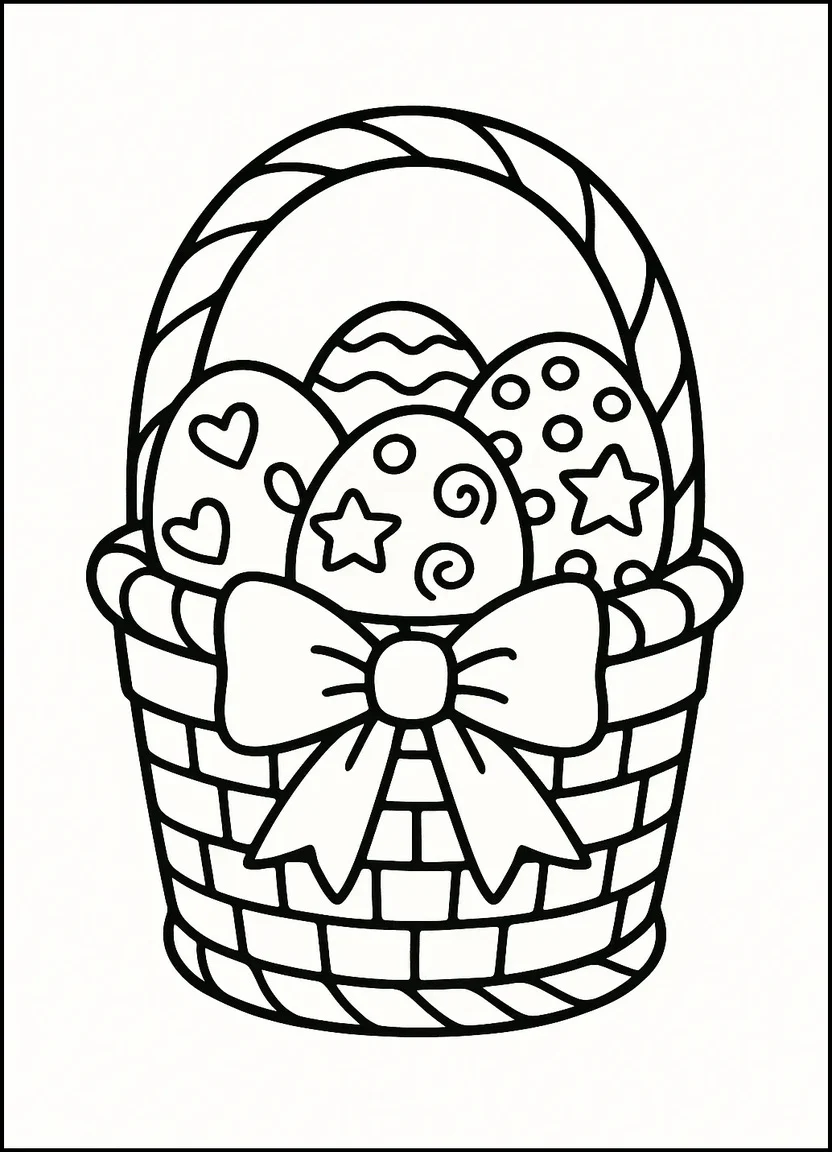 Easter basket with ribbon and bow coloring page