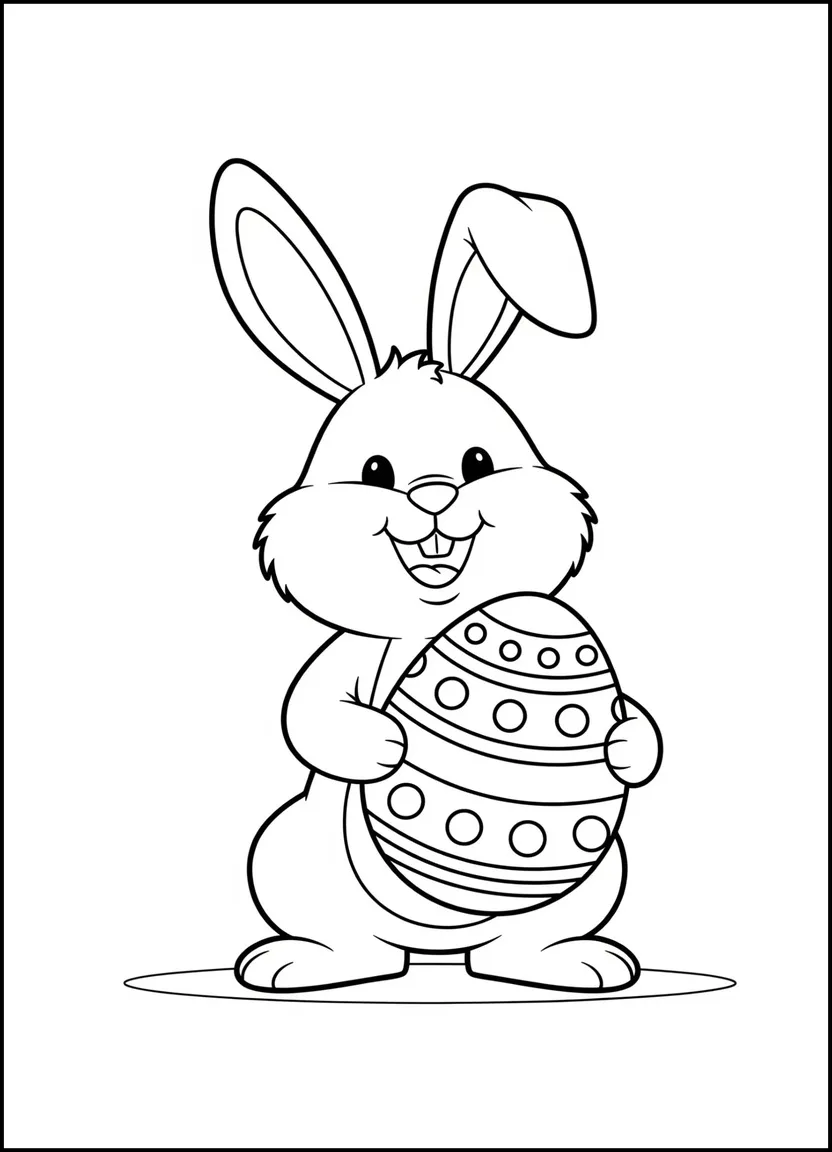 Easter bunny holding a decorated egg coloring page