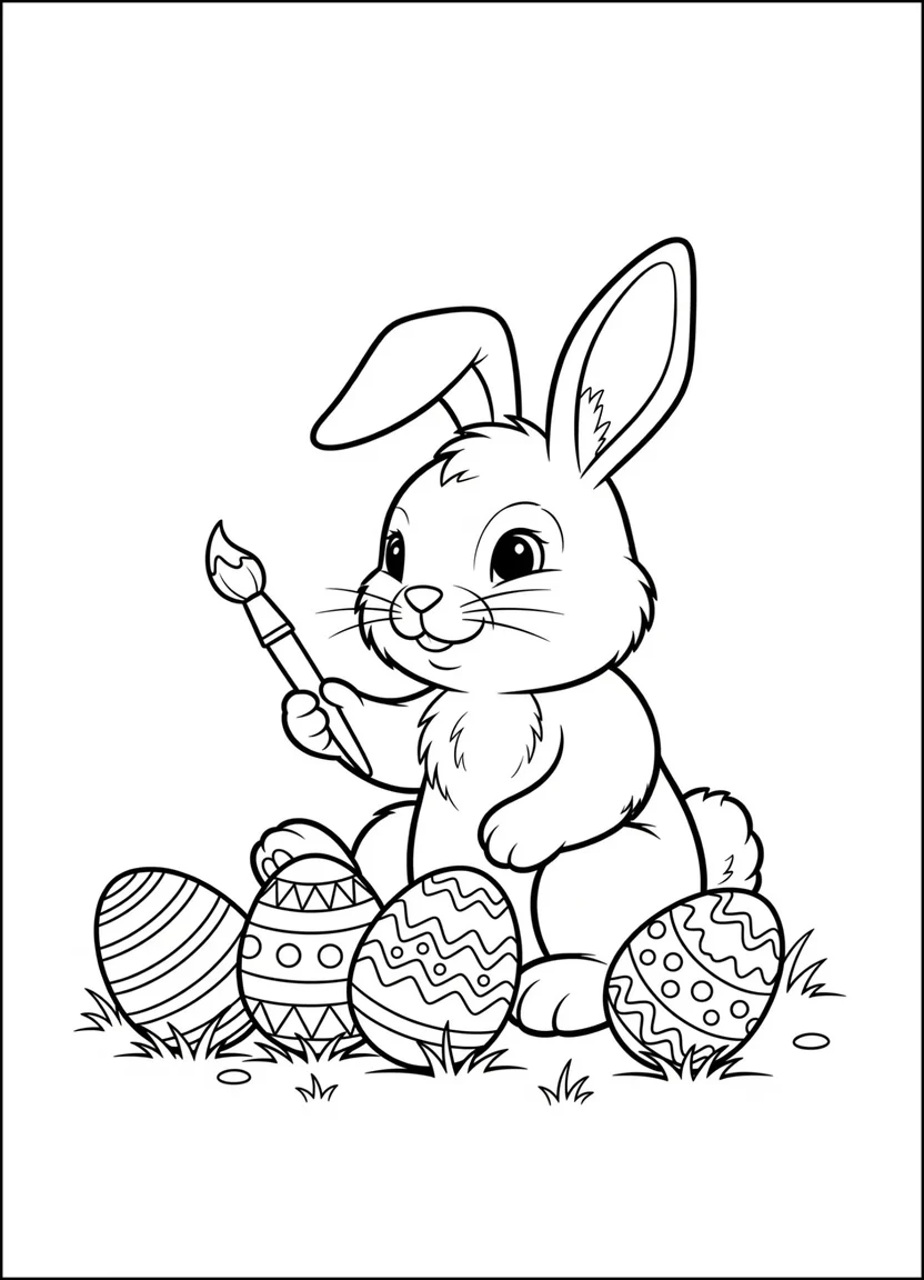 Easter bunny painting Easter eggs coloring page