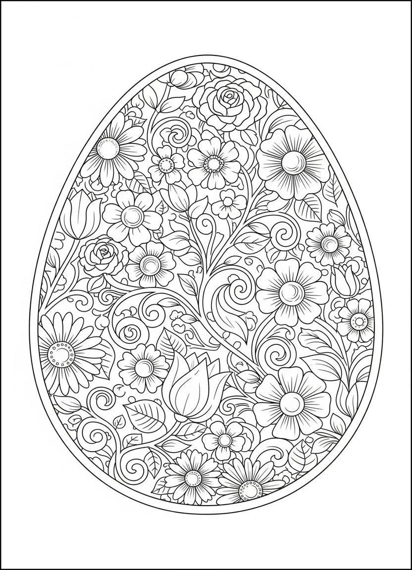 Easter egg with floral pattern coloring page
