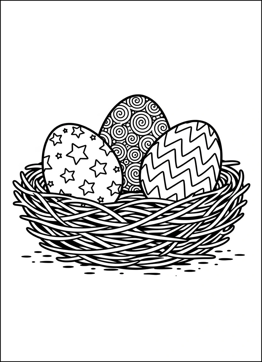 Easter eggs in a nest coloring page