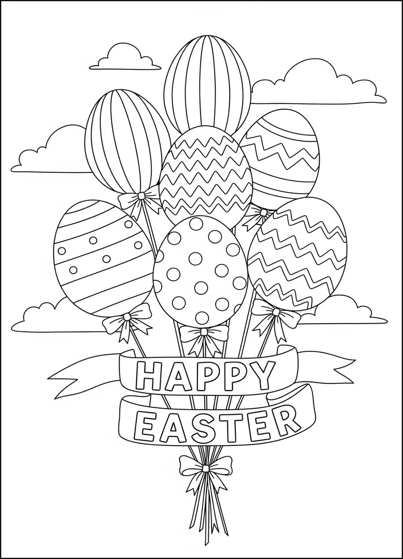 Happy Easter balloons with bows coloring page