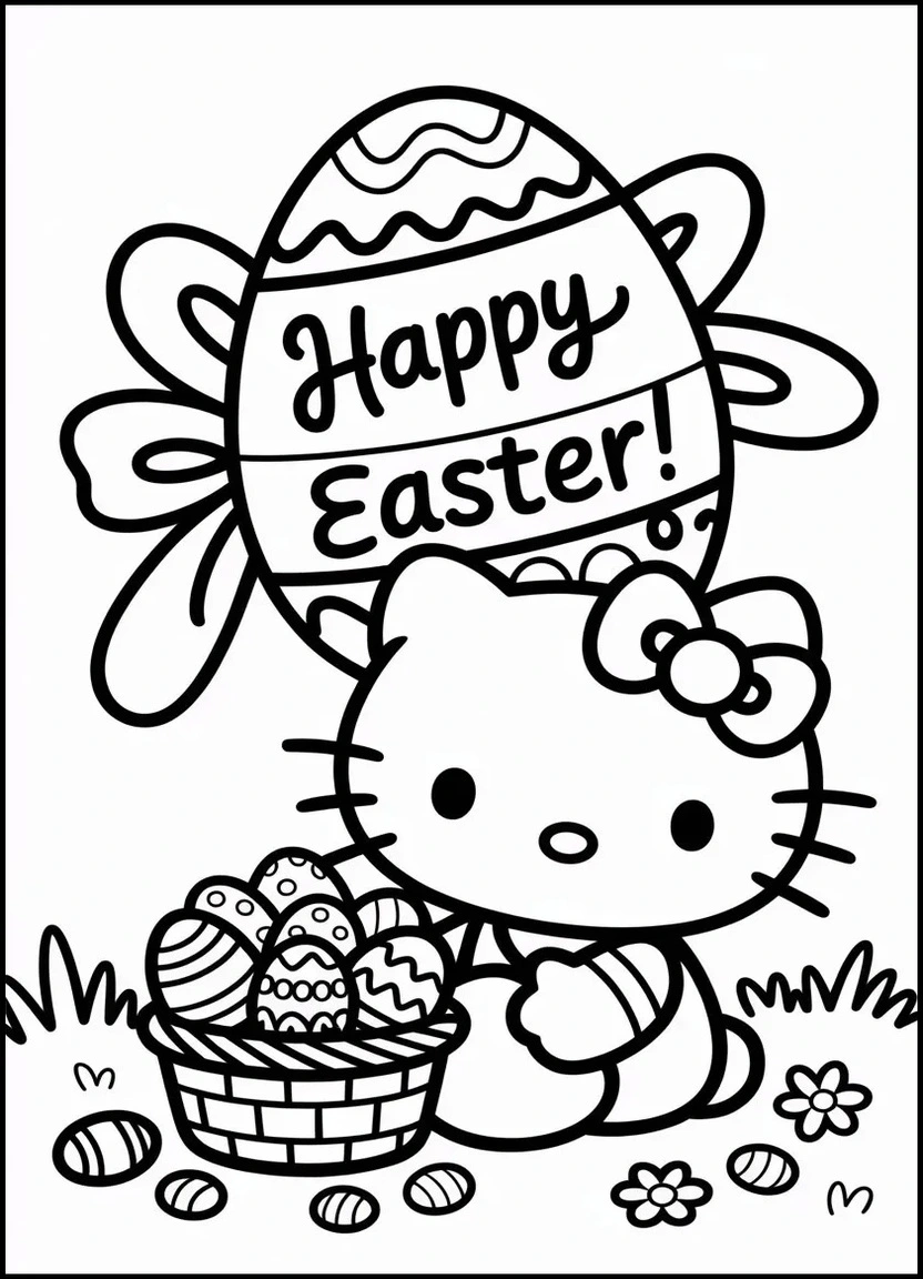 Hello Kitty with Easter egg coloring page