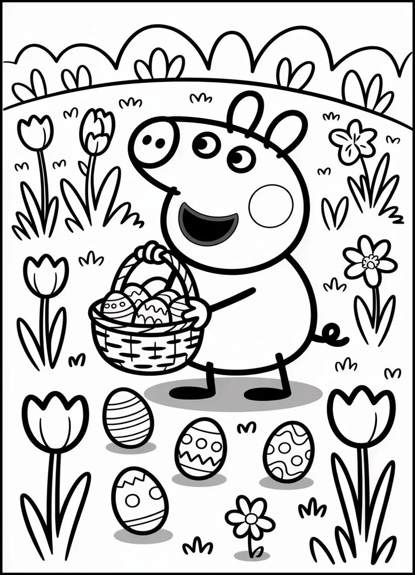 Peppa Pig Easter egg hunt coloring page