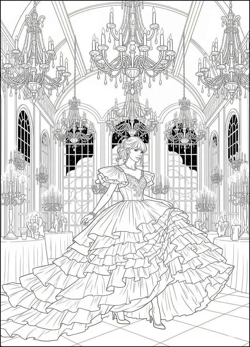 Taylor Swift in a ball gown entering a ballroom from Enchanted