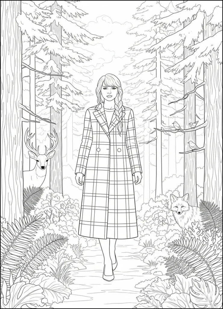 Taylor Swift in forest, inspired by Folklore album aesthetic