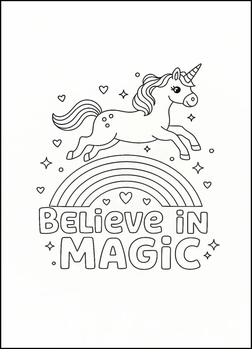 Believe in magic unicorn coloring page