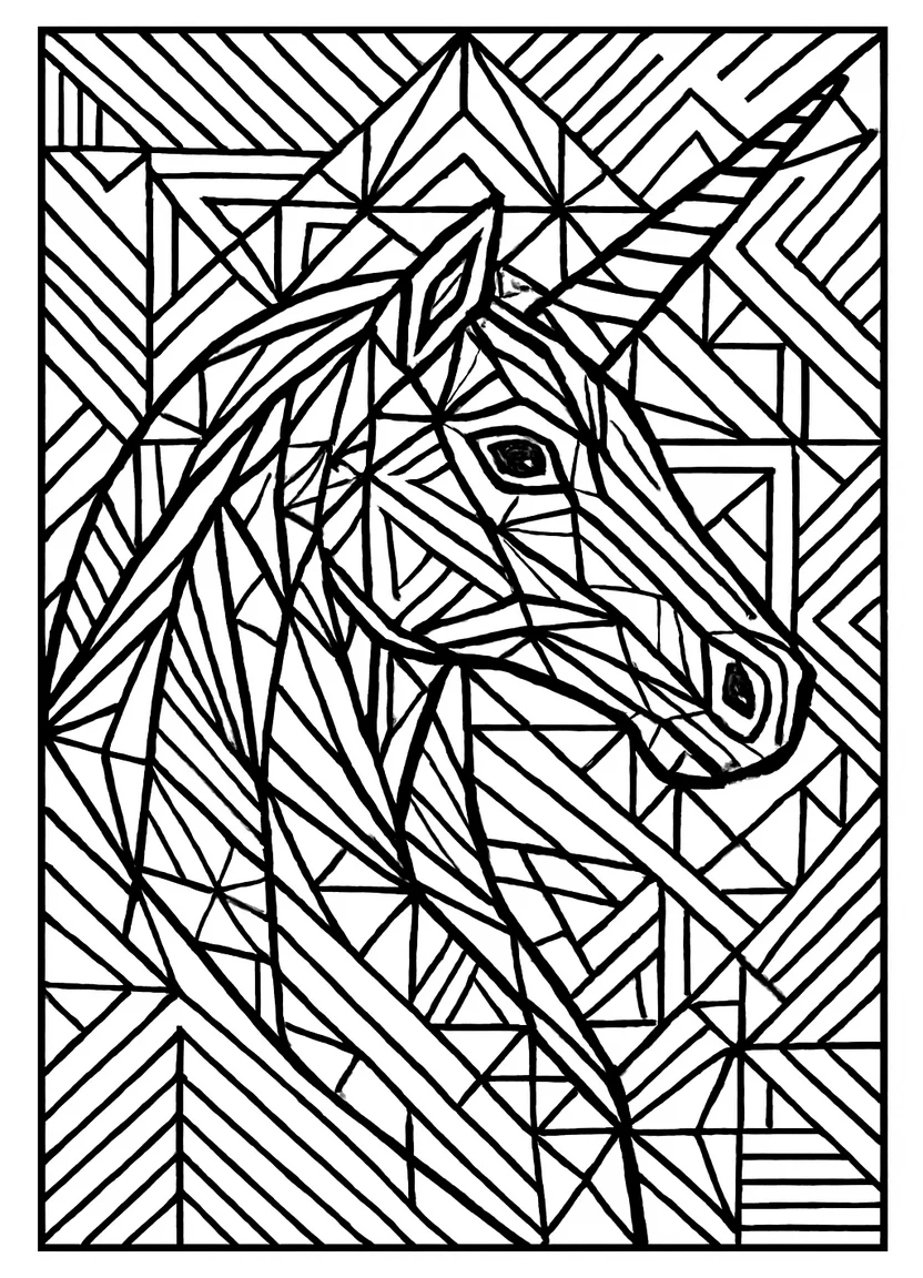 Geometric abstract unicorn design for advanced coloring pages