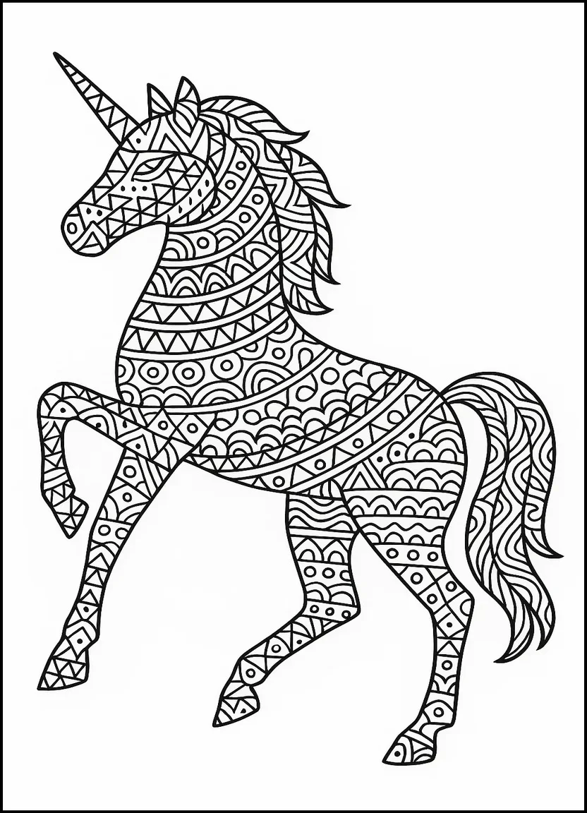 Geometric unicorn coloring page