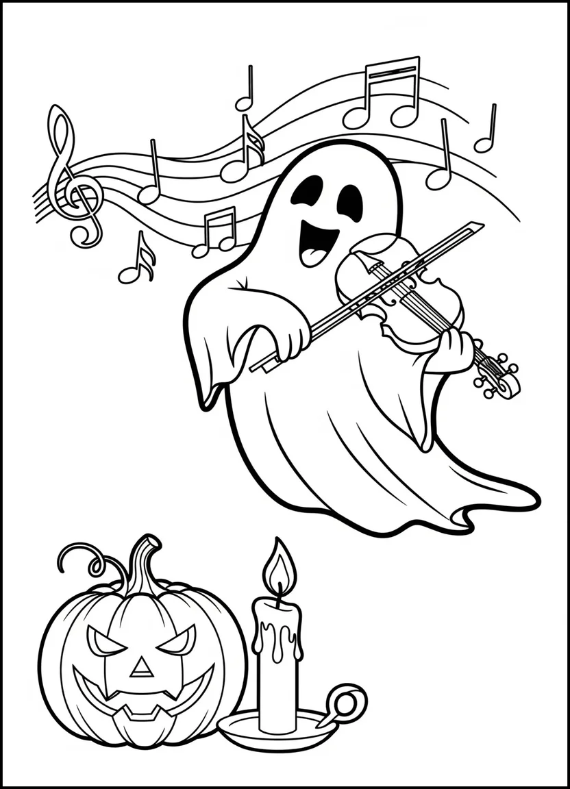 Ghost playing violin coloring page