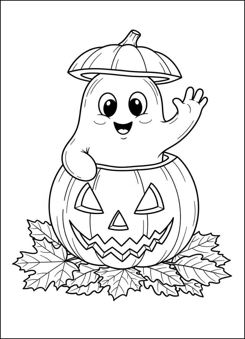 Ghost popping out of pumpkin coloring page