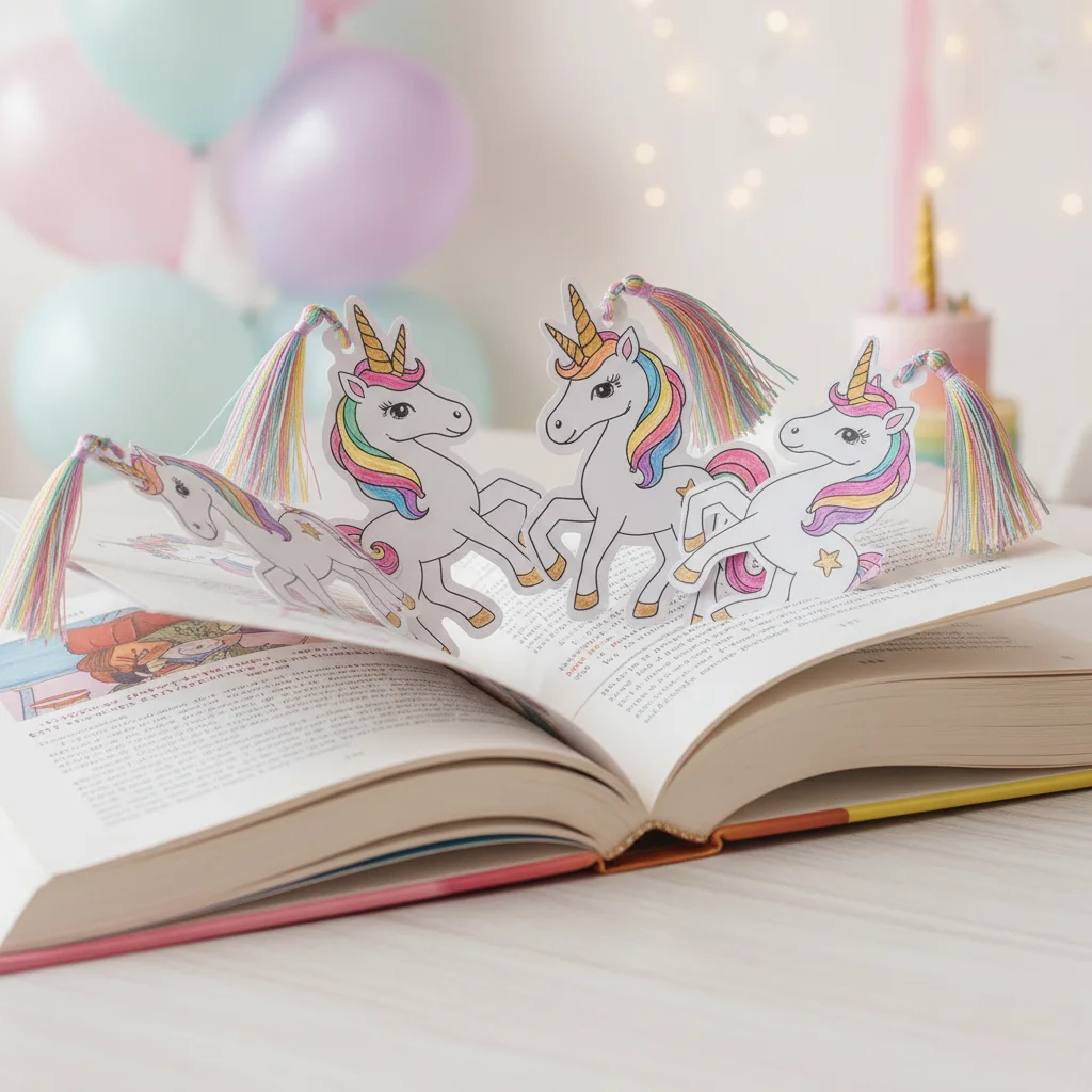 Handmade unicorn bookmarks crafted from coloring pages
