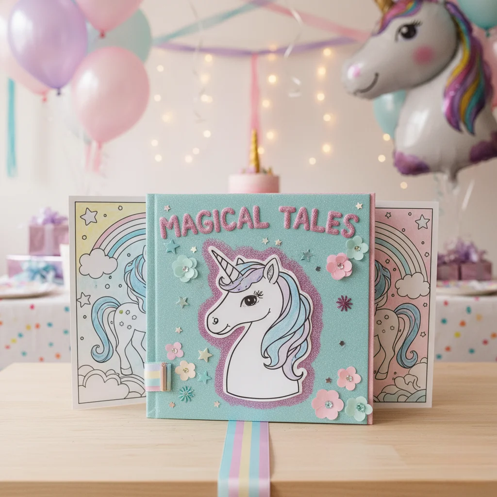 Handmade unicorn storybook from coloring pages.