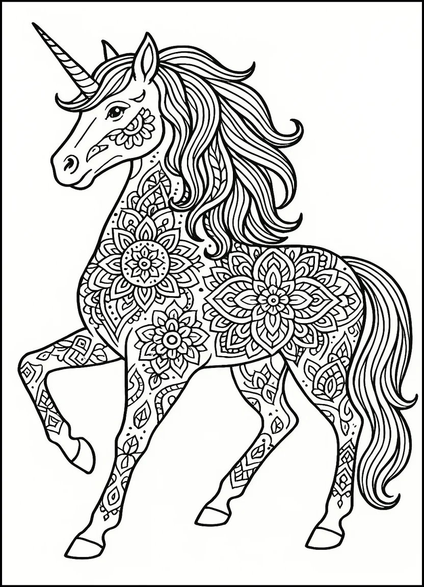 Mandala unicorn coloring page