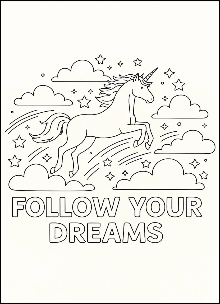 Motivational unicorn quote coloring page