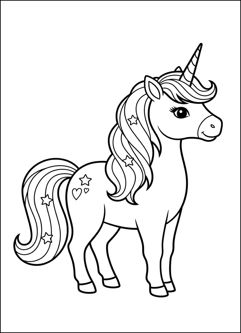 Simple unicorn outline coloring page for kids