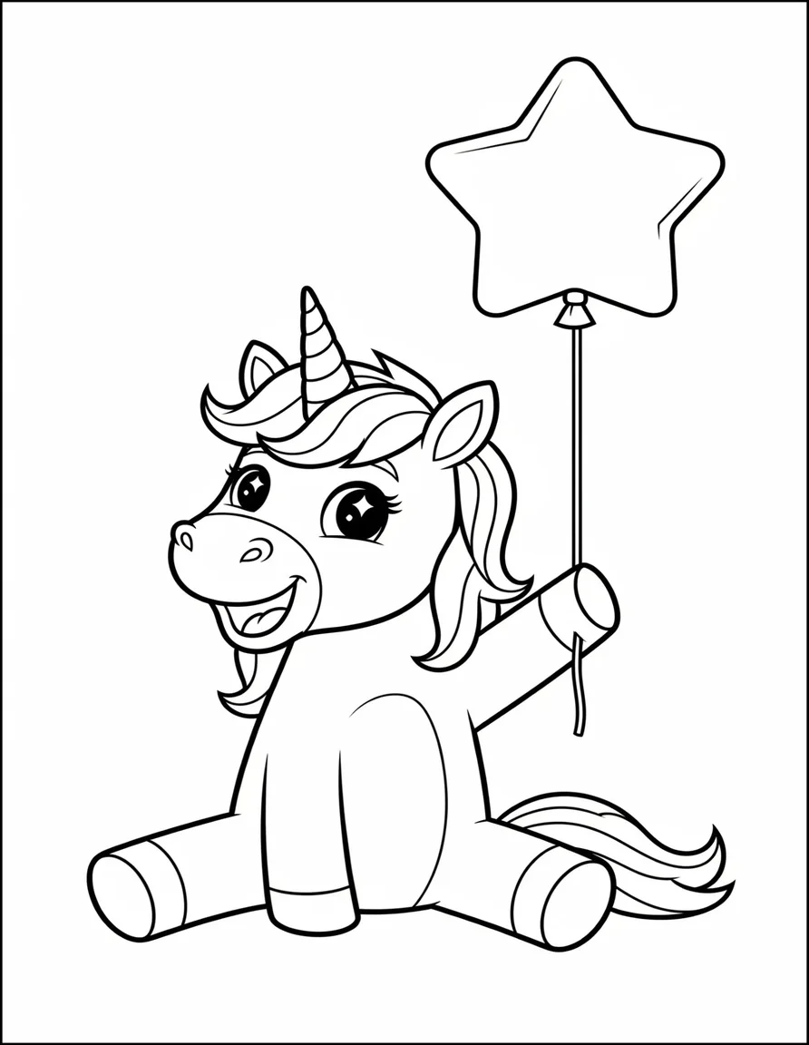 Unicorn sitting with balloon coloring sheet