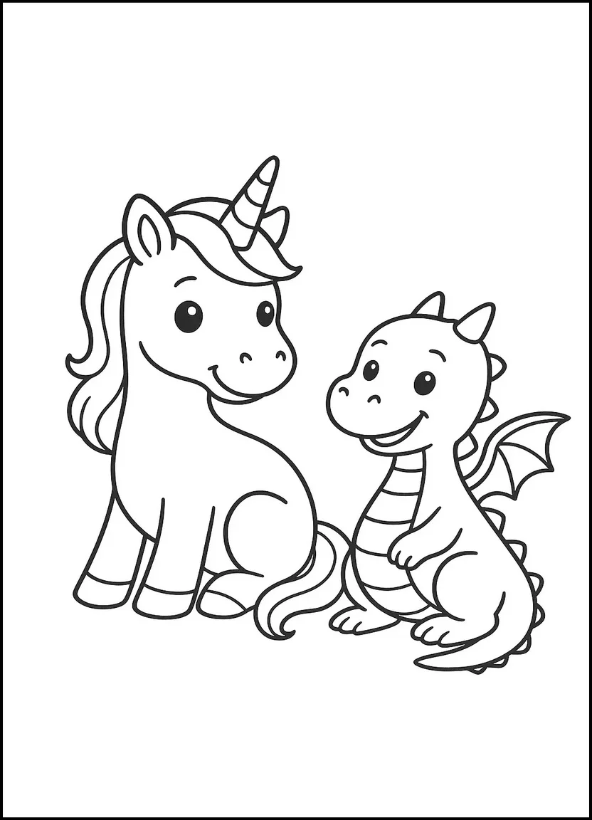 Unicorn with dragon coloring sheet