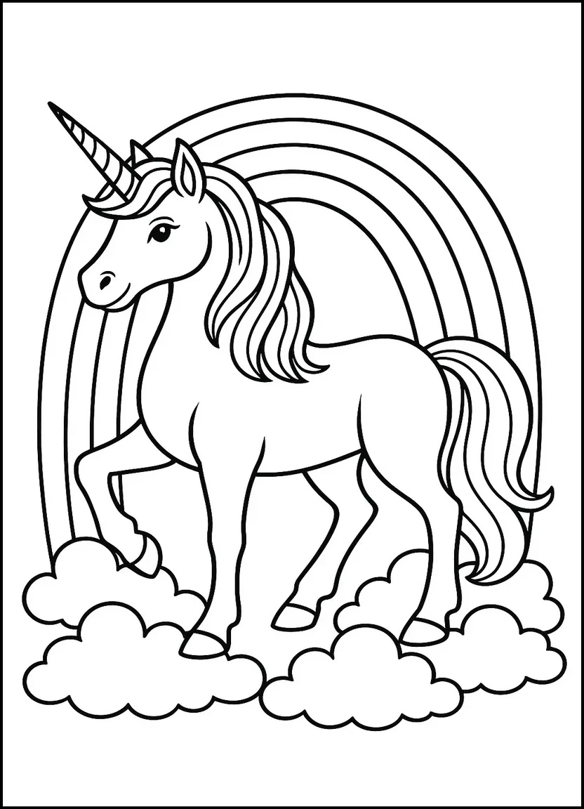 Unicorn with rainbow coloring page
