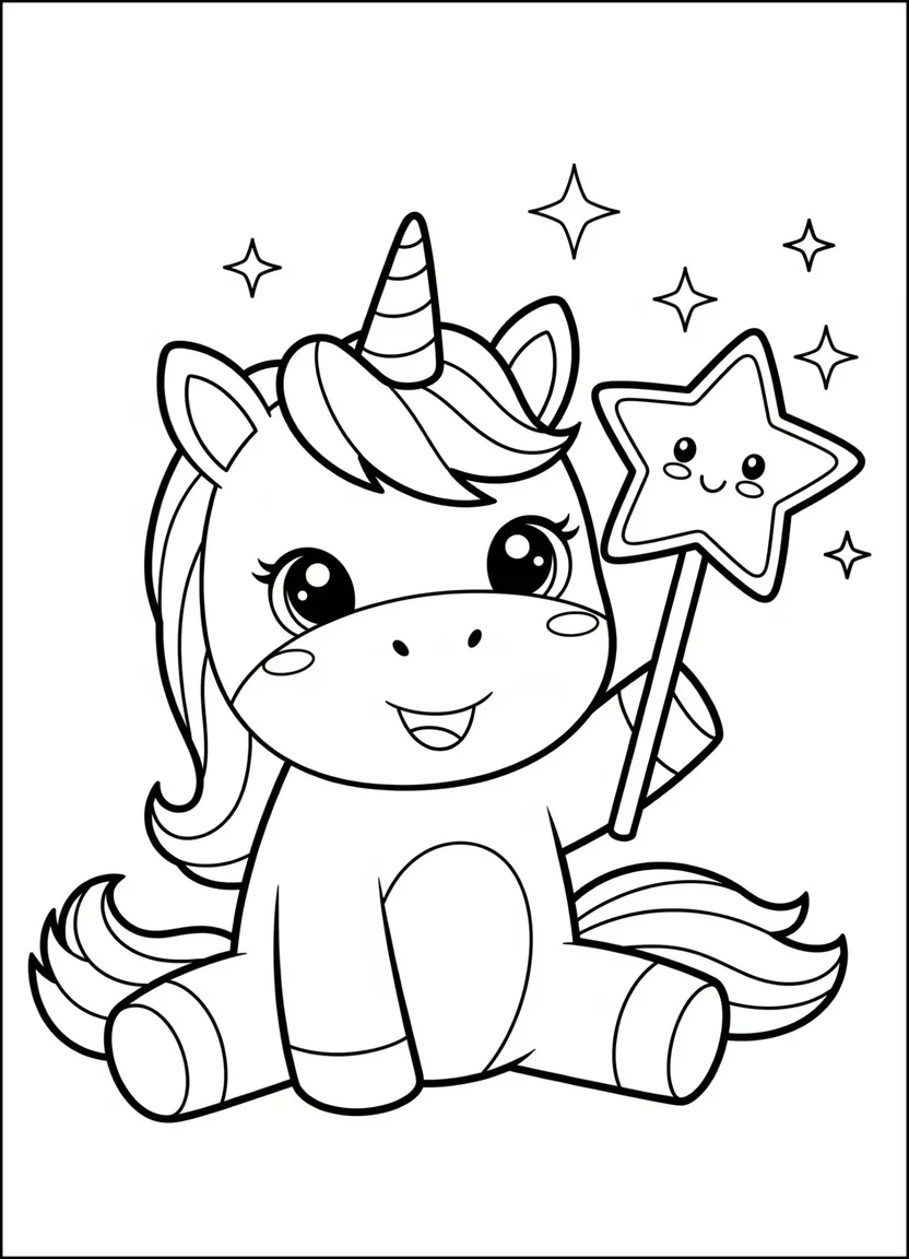 Unicorn with star wand coloring page