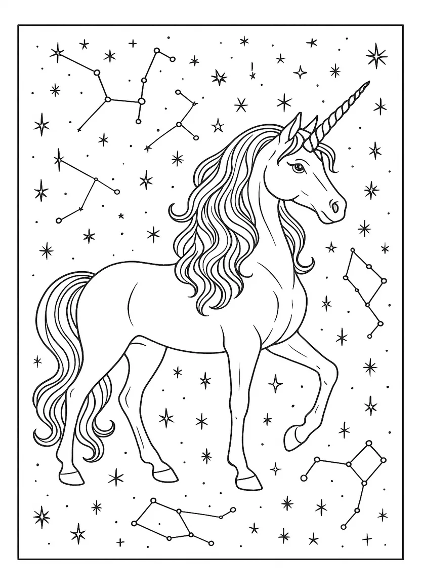 Zodiac unicorn coloring page